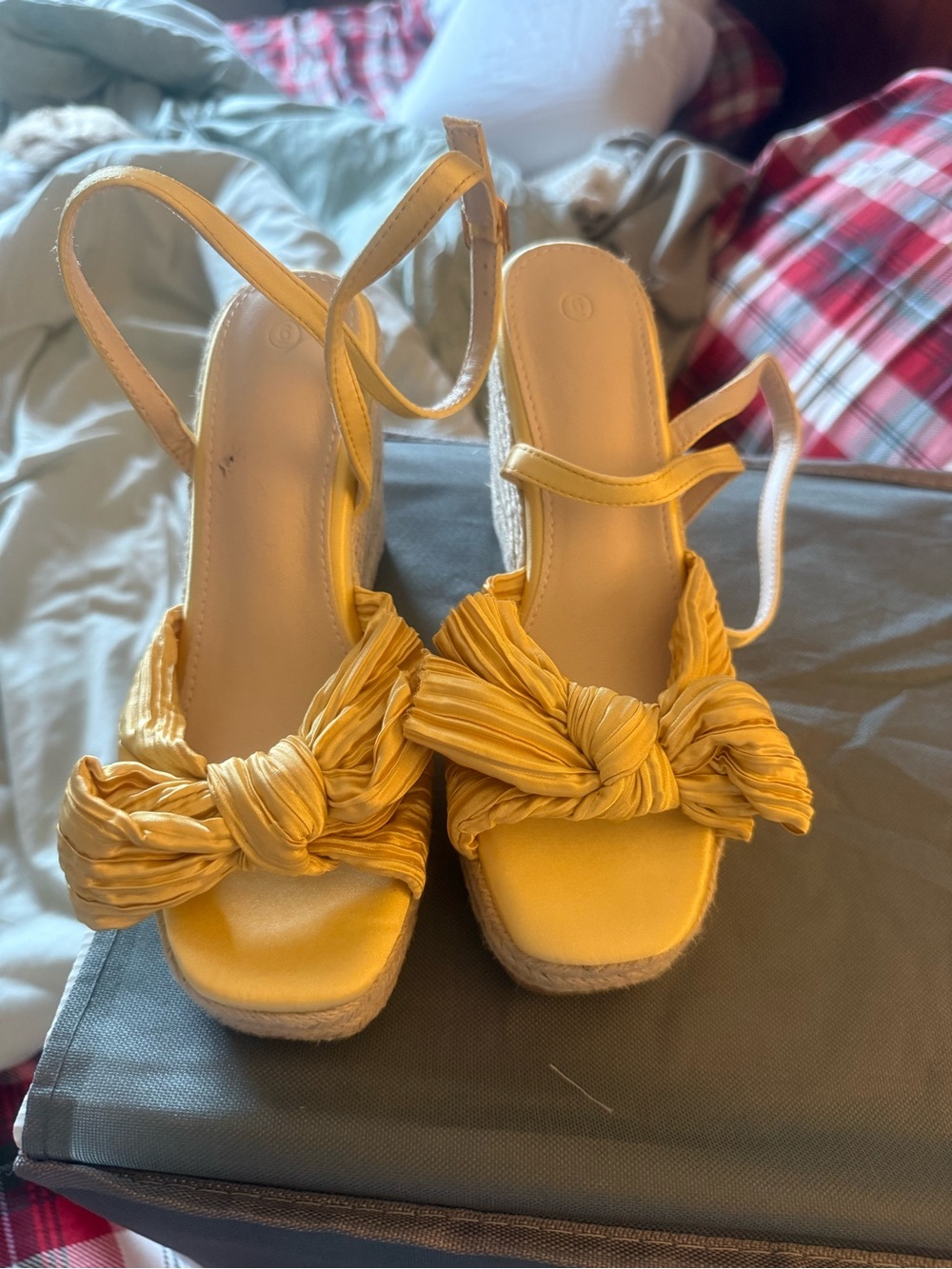 Yellow Knotted Espadrille Wedge Sandals - Women